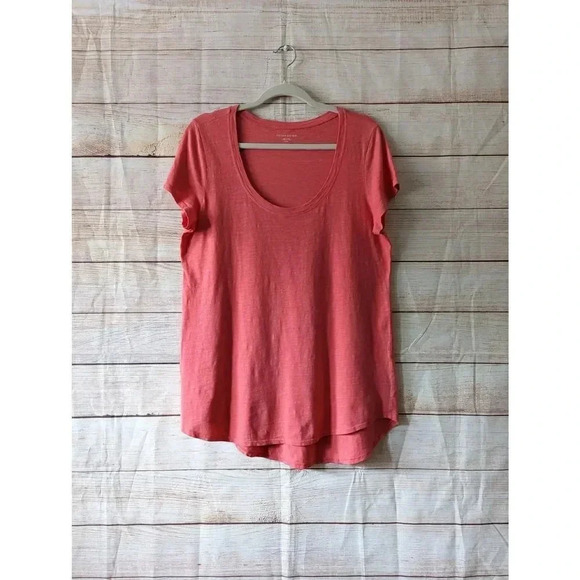 Eileen Fisher Size Medium Organic Cotton Scoop Neck Tee Curved Hem Peach - Picture 1 of 10